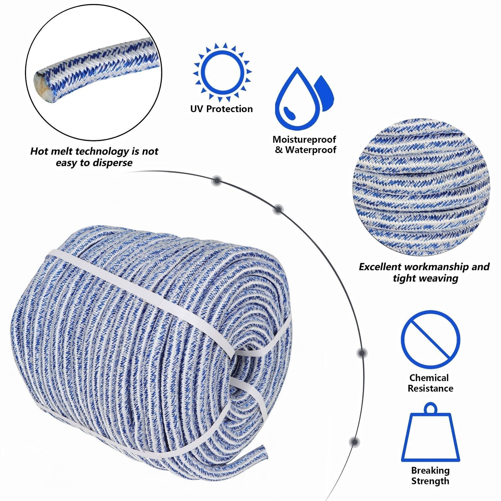 24 Strand Braid Polyester Rope 3/4" × 200' Arborist Tree Climbing Rope 20000Lbs
