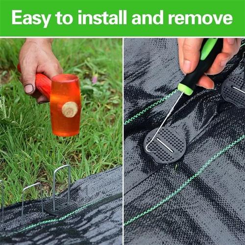 100 Pack Stainless Garden Stakes Landscape Staples Set with Mats& Precision Hook