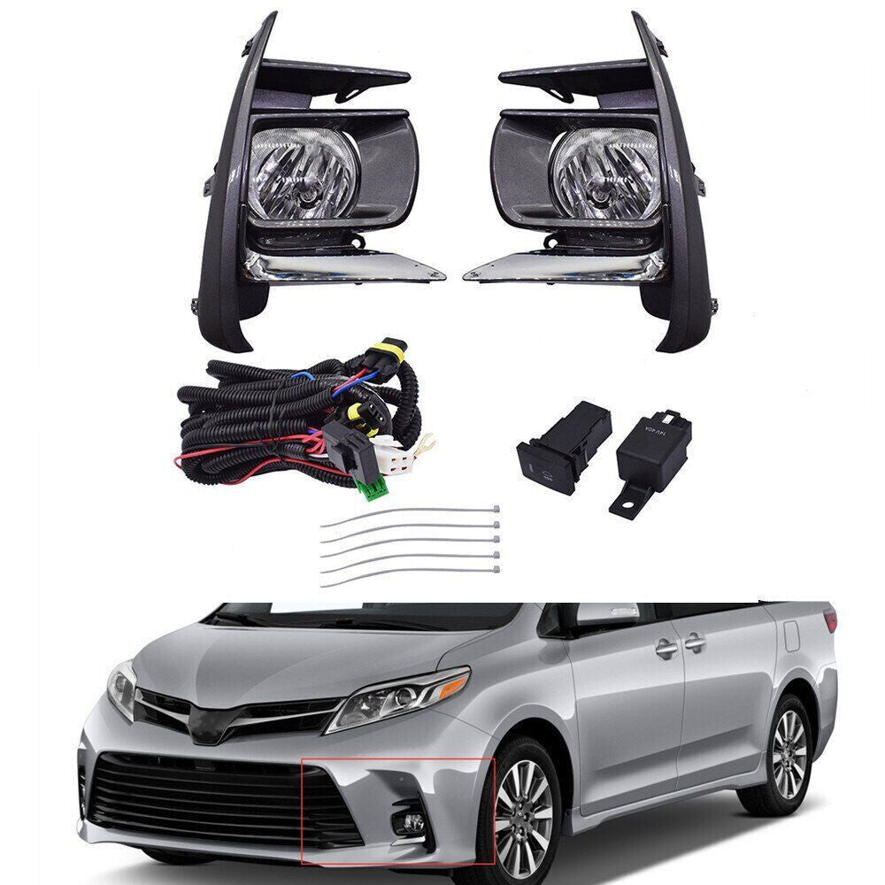 Fog Light Kit For 2018-2019 Toyota Sienna Switch Bulbs Bezel Wire Gray