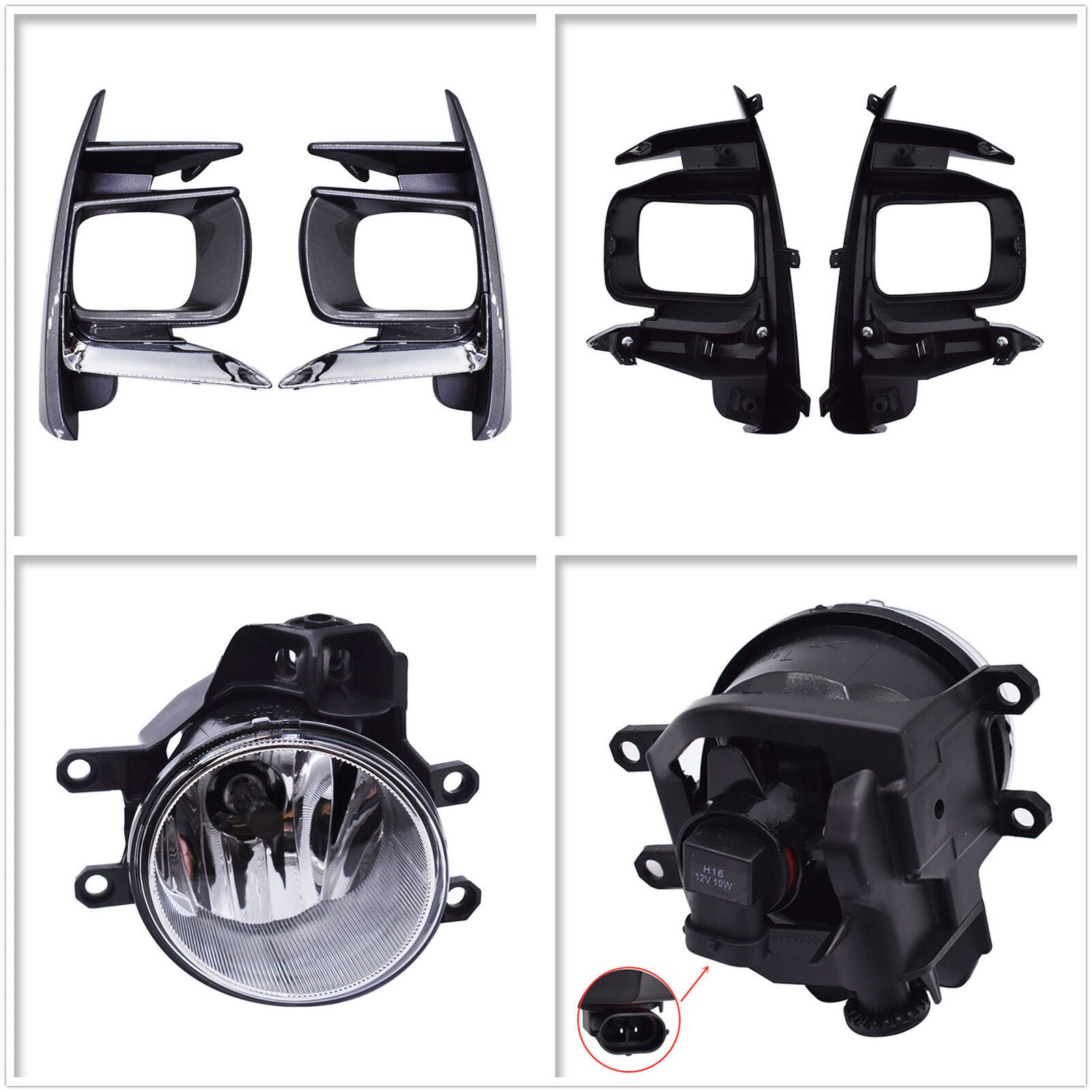 Fog Light Kit For 2018-2019 Toyota Sienna Switch Bulbs Bezel Wire Gray