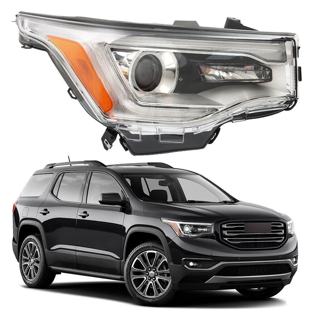 Right Headlight For 2017-19 GMC Acadia SL Halogen w/o DRL Chrome Housing