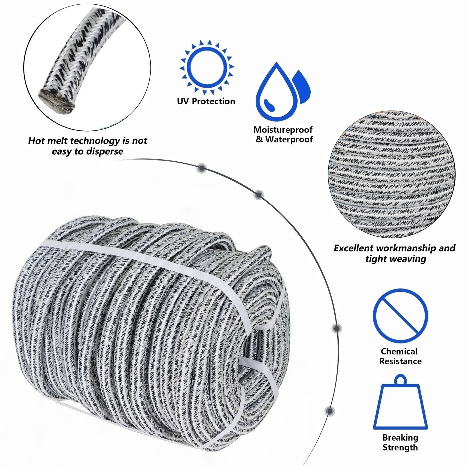 5/8" × 200' 24 Strand Braid Polyester Rope Arborist Tree Climbing Rope 16000Lbs