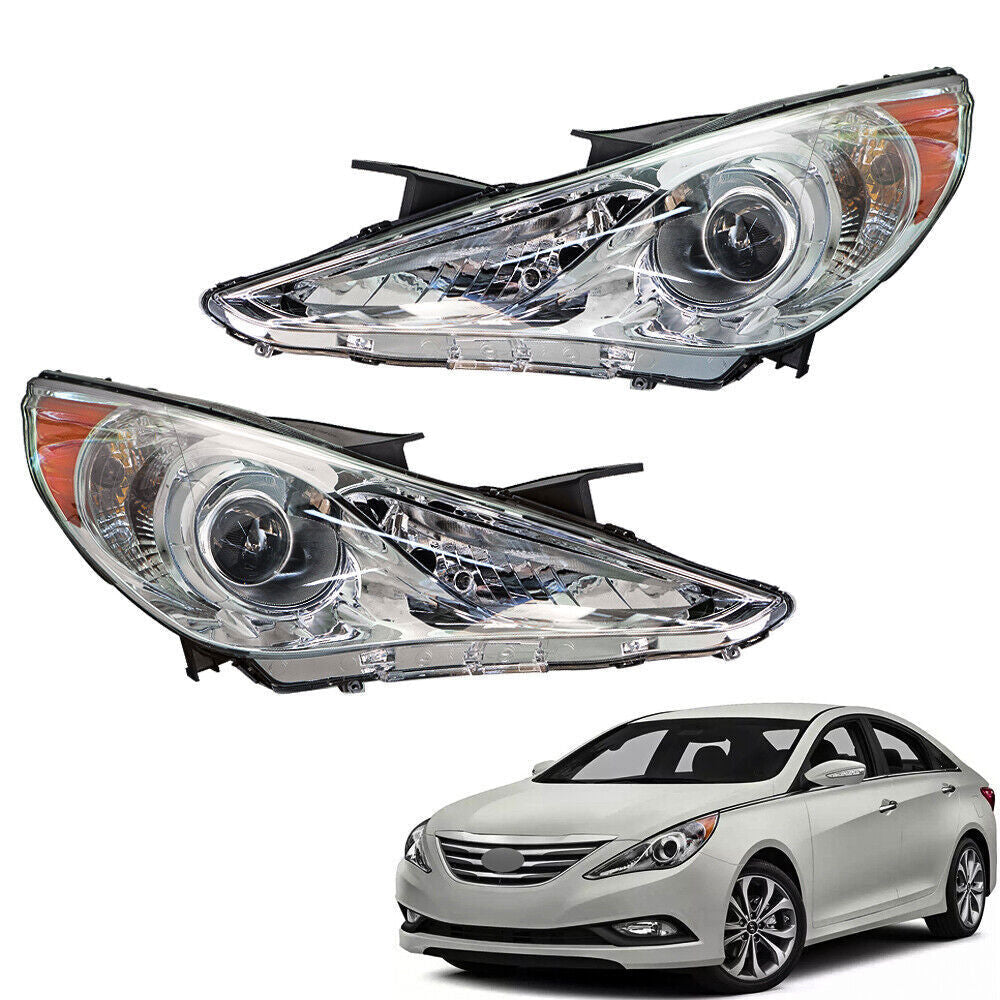 Right+Left Headlights For 2011-14 Sonata Amber Corner Halogen Clear Lens