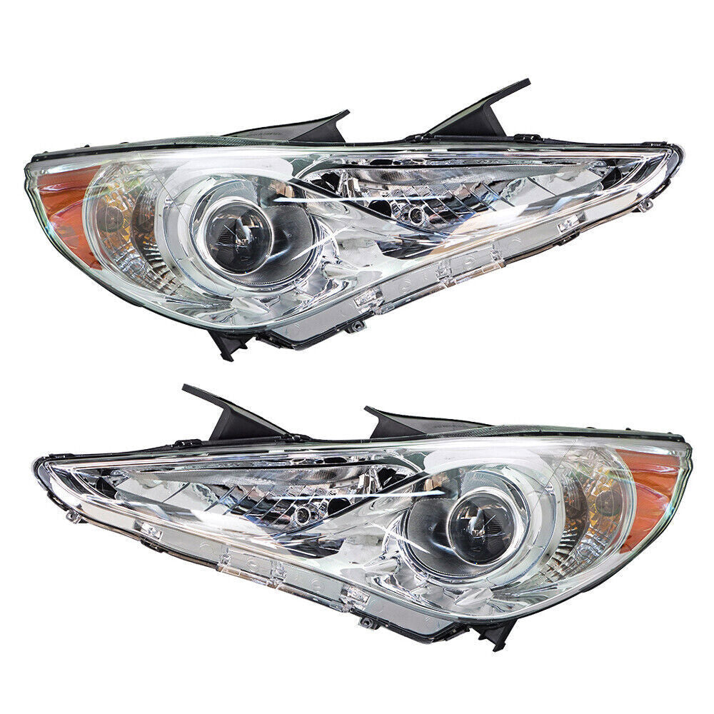 Right+Left Headlights For 2011-14 Sonata Amber Corner Halogen Clear Lens
