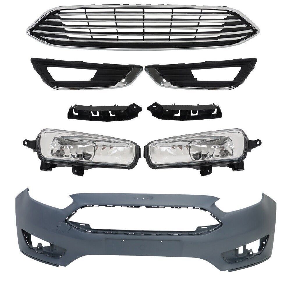 Front Bumper Cover&Upper Grille w/ Fog Light For 2015-2018 Ford Focus