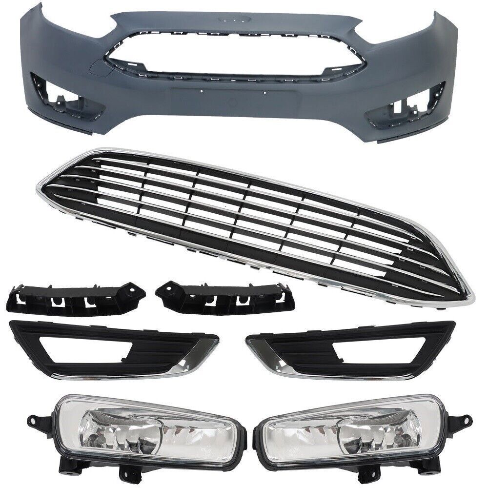 Front Bumper Cover&Upper Grille w/ Fog Light For 2015-2018 Ford Focus