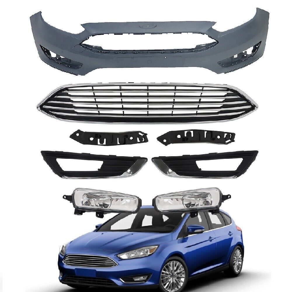 Front Bumper Cover&Upper Grille w/ Fog Light For 2015-2018 Ford Focus