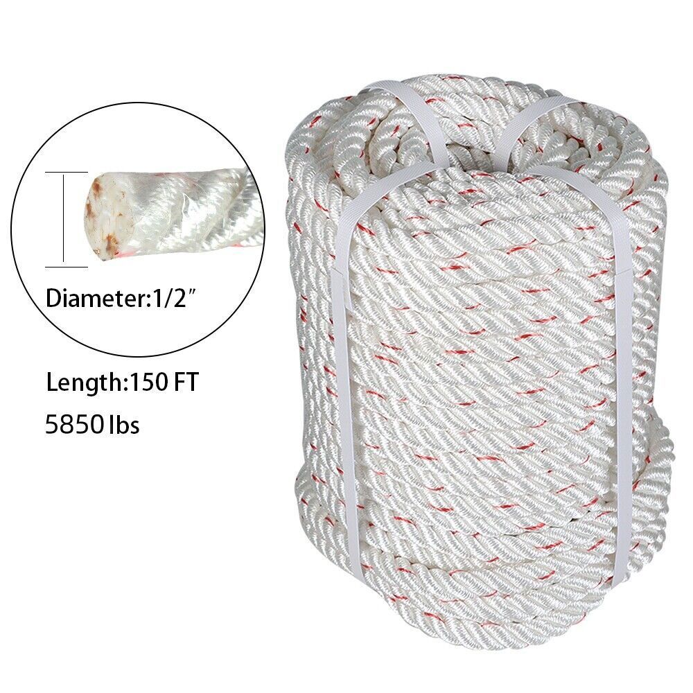 5850Lbs 1/2"×150' Double Braid Polyester Arborist Bull Rope Pulling Rigging Line