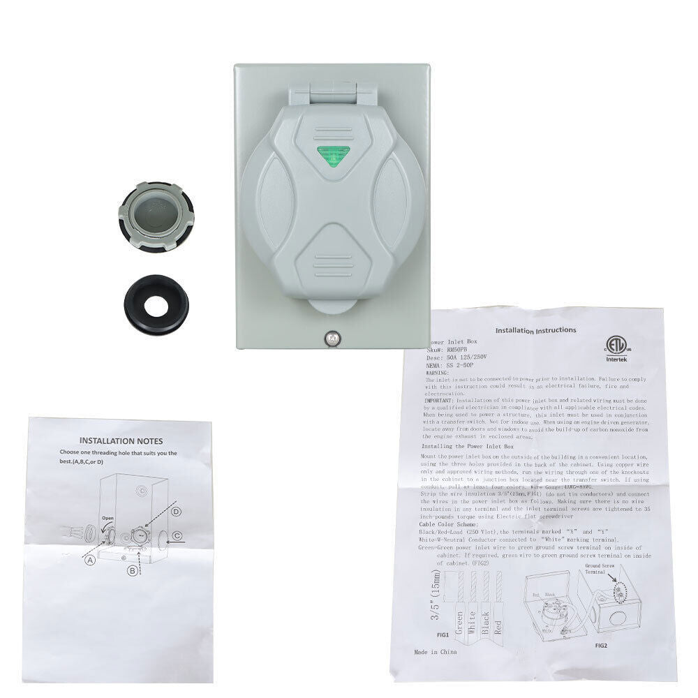 50Amp 3 Prong Generator Power Inlet Box NEMA SS2-50P Weatherproof 250V