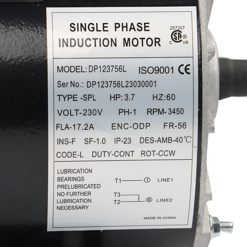 3.7HP 3450RPM Electric Motor Compressor Duty 56Frame 1 Phase 5/8" Shaft 230V New