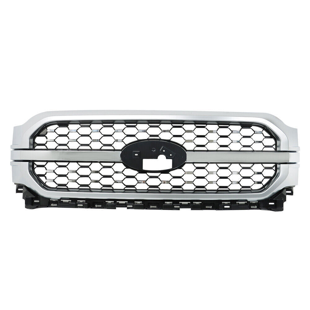 Front Upper Bumper Grill Grille For 2021-2023 Ford F-150 Silver&Chrome