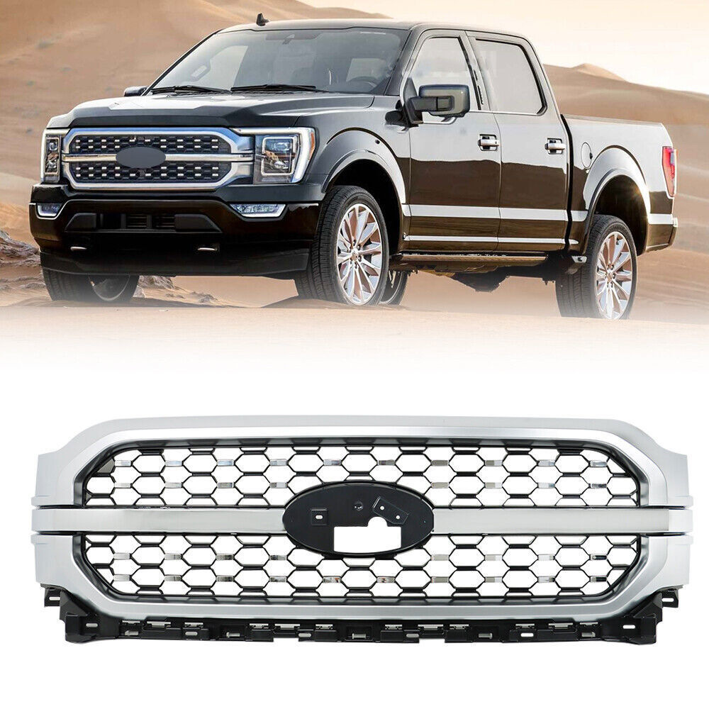 Front Upper Bumper Grill Grille For 2021-2023 Ford F-150 Silver&Chrome