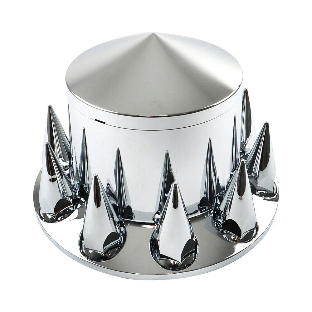 For Semi Truck Wheel Axle Covers Spiked Chrome Hub Cover Kit 33mm Front & Rear