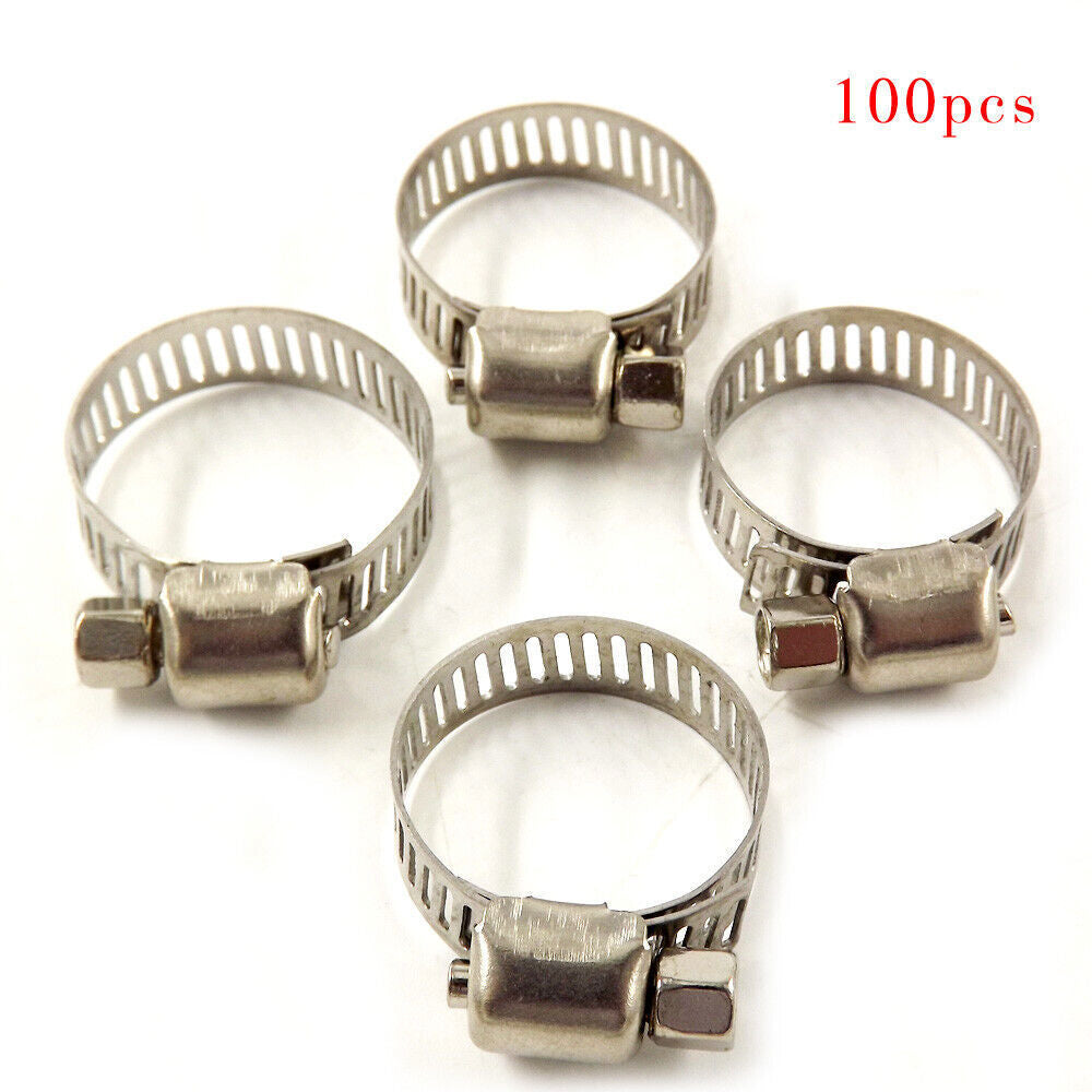 Adjustable 100 Pcs 3/4"-1"Stainless Steel Drive Hose Clamps Fuel Line Worm Clips