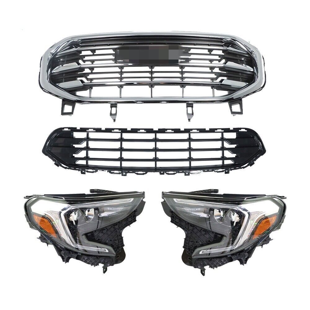 Upper Lower Grilles+Pair Headlights Xenon HID For 2018-2021 GMC Terrain