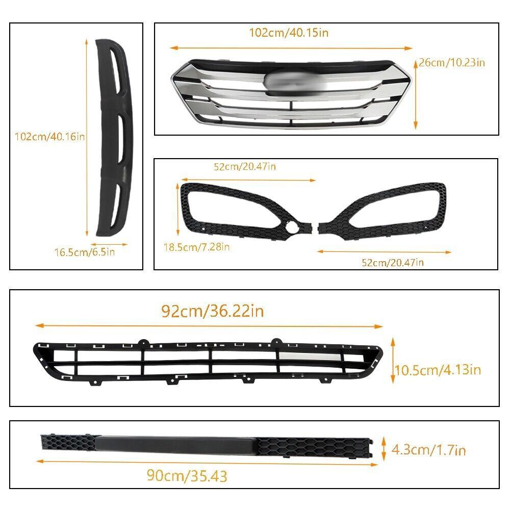 Front Grille+Fog Light Bezels For Hyundai Santa Fe Sport 2013-2016 5 Pcs