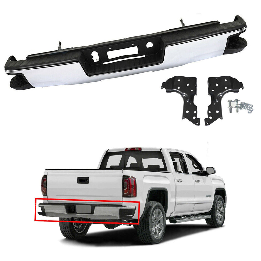 Rear Bumper Assembly For 2014-18 Chevy Silverado GMC Sierra 1500 Chrome