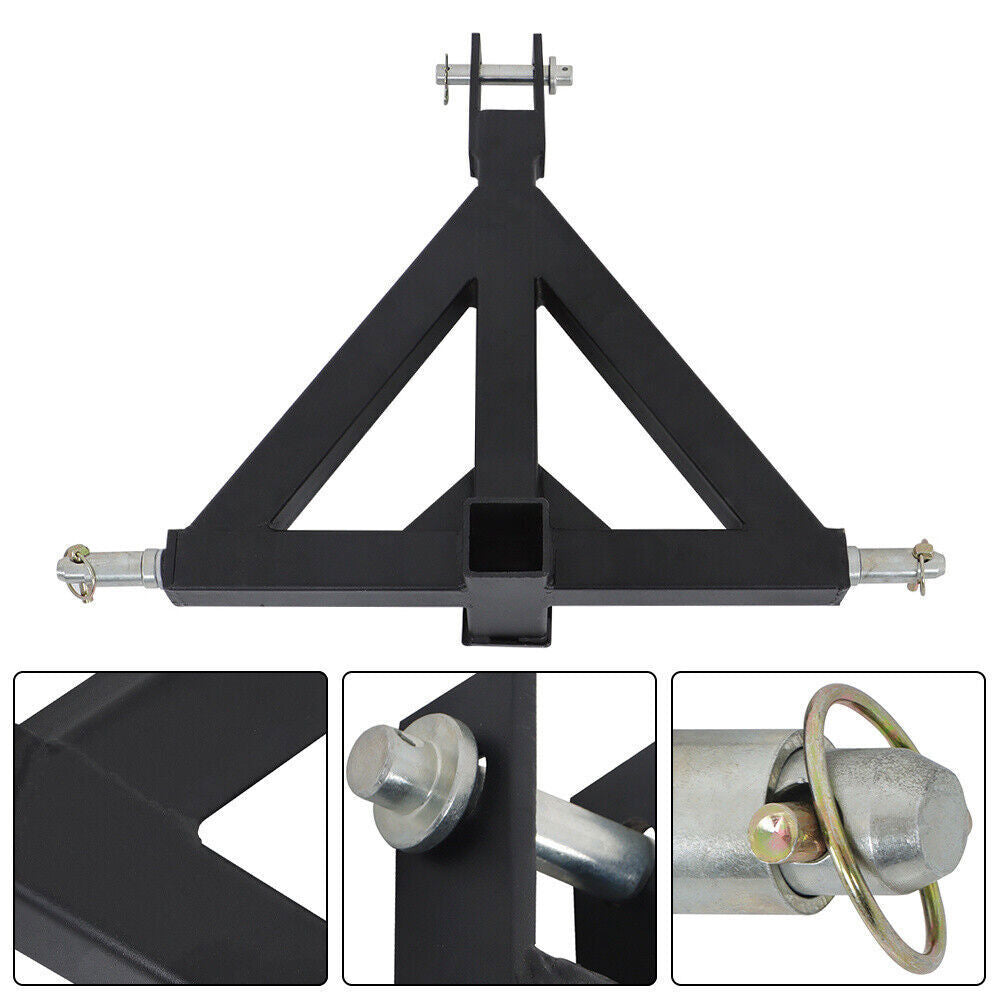 3 Point 2'' Black Trailer Receiver Hitch Tow Drawbar Category 1 Tractor Adapter