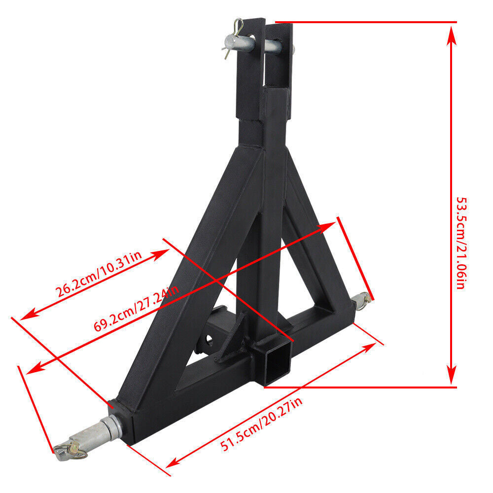 3 Point 2'' Black Trailer Receiver Hitch Tow Drawbar Category 1 Tractor Adapter