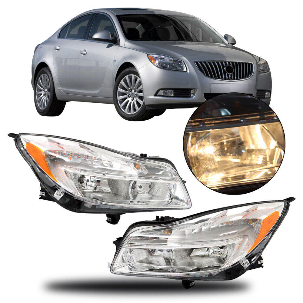 Left+Right Headlight For 2011-2013 Buick Regal Halogen Headlamp Chrome