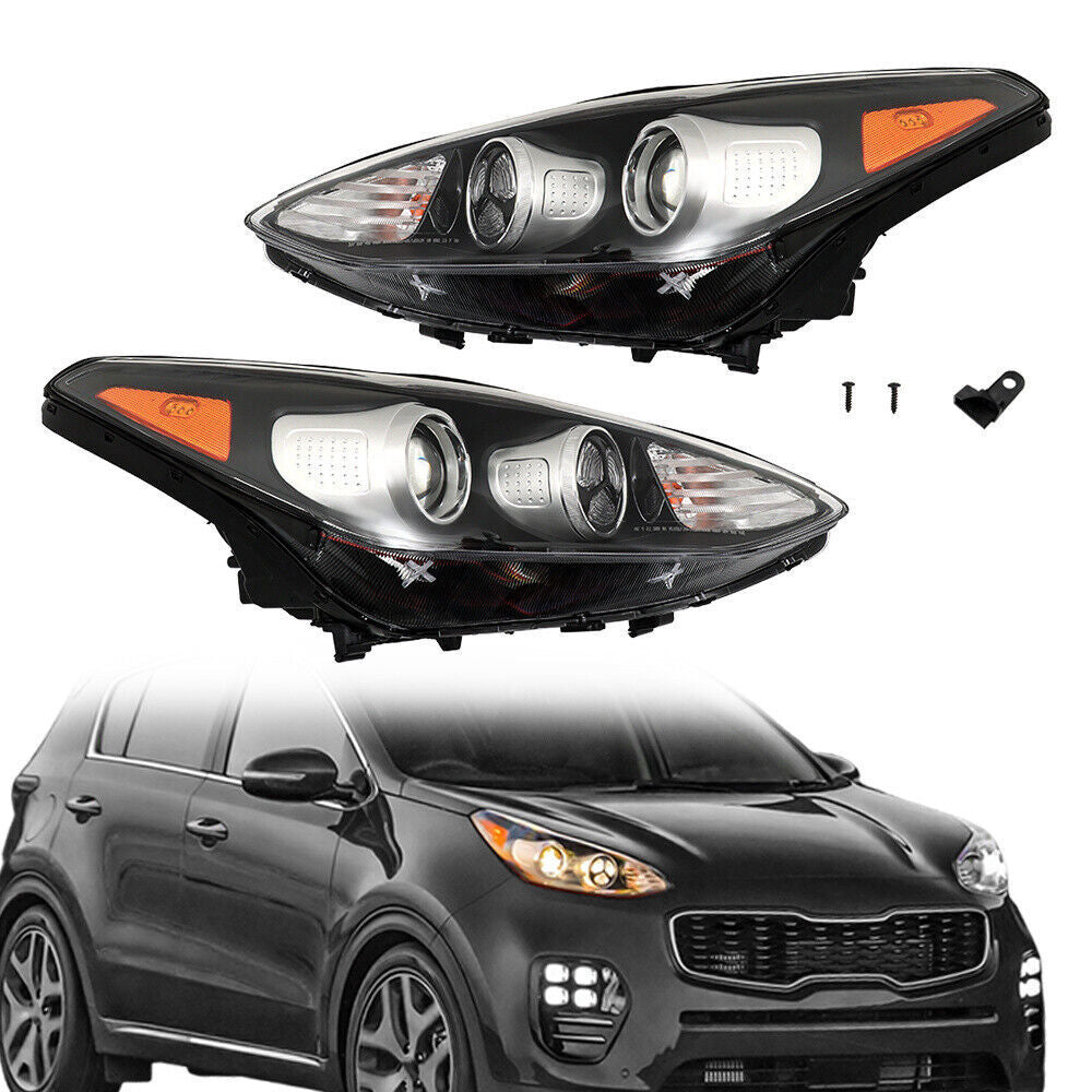 Left+Right Side Headlight For 2017-2019 Kia Sportage Halogen w/LED DRL