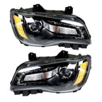 Right&Left Headlight For 2011-2014 Chrysler 300 Halogen Black Clear Lens