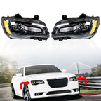 Right&Left Headlight For 2011-2014 Chrysler 300 Halogen Black Clear Lens