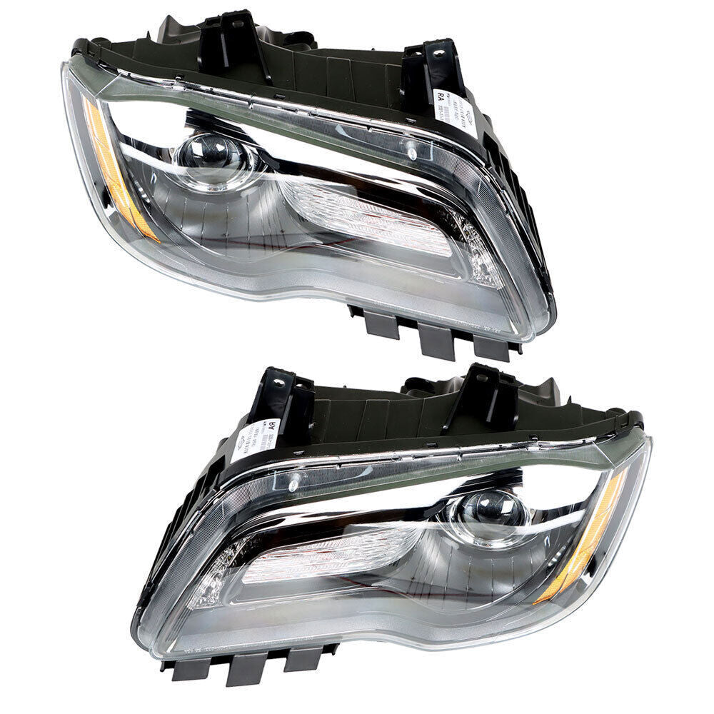 Right&Left Headlight For 2011-2014 Chrysler 300 Halogen Black Clear Lens