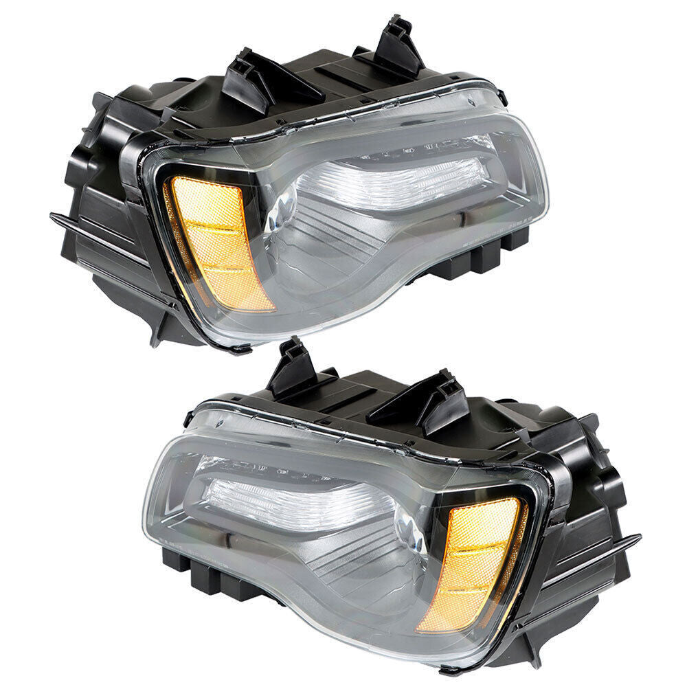 Right&Left Headlight For 2011-2014 Chrysler 300 Halogen Black Clear Lens