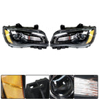 Right&Left Headlight For 2011-2014 Chrysler 300 Halogen Black Clear Lens