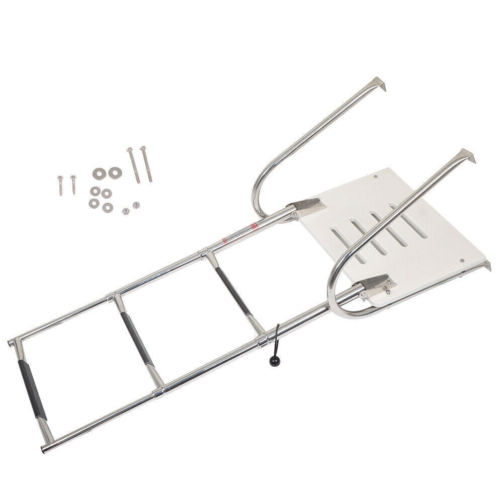 3 Step ABS Platform Dock Ladder Stainless with Telescoping Handrails Marine Boat