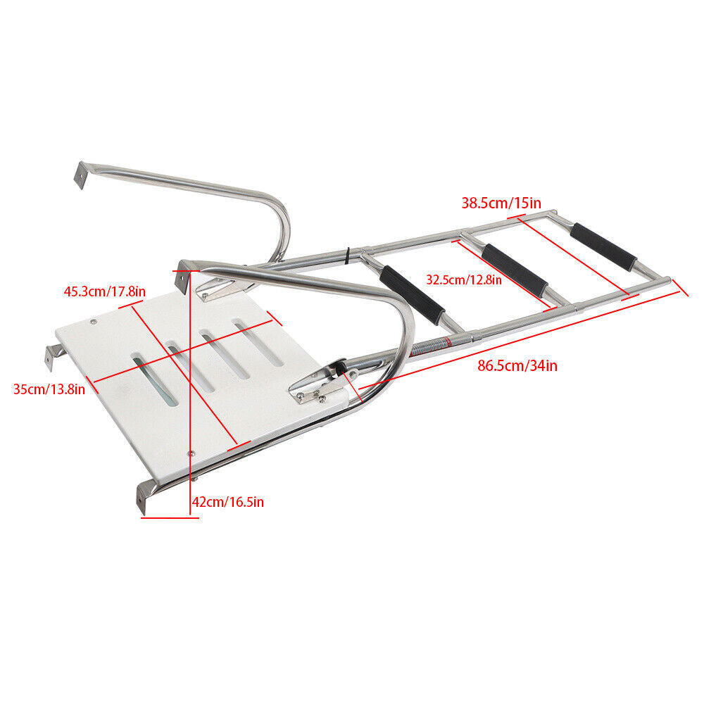 3 Step ABS Platform Dock Ladder Stainless with Telescoping Handrails Marine Boat