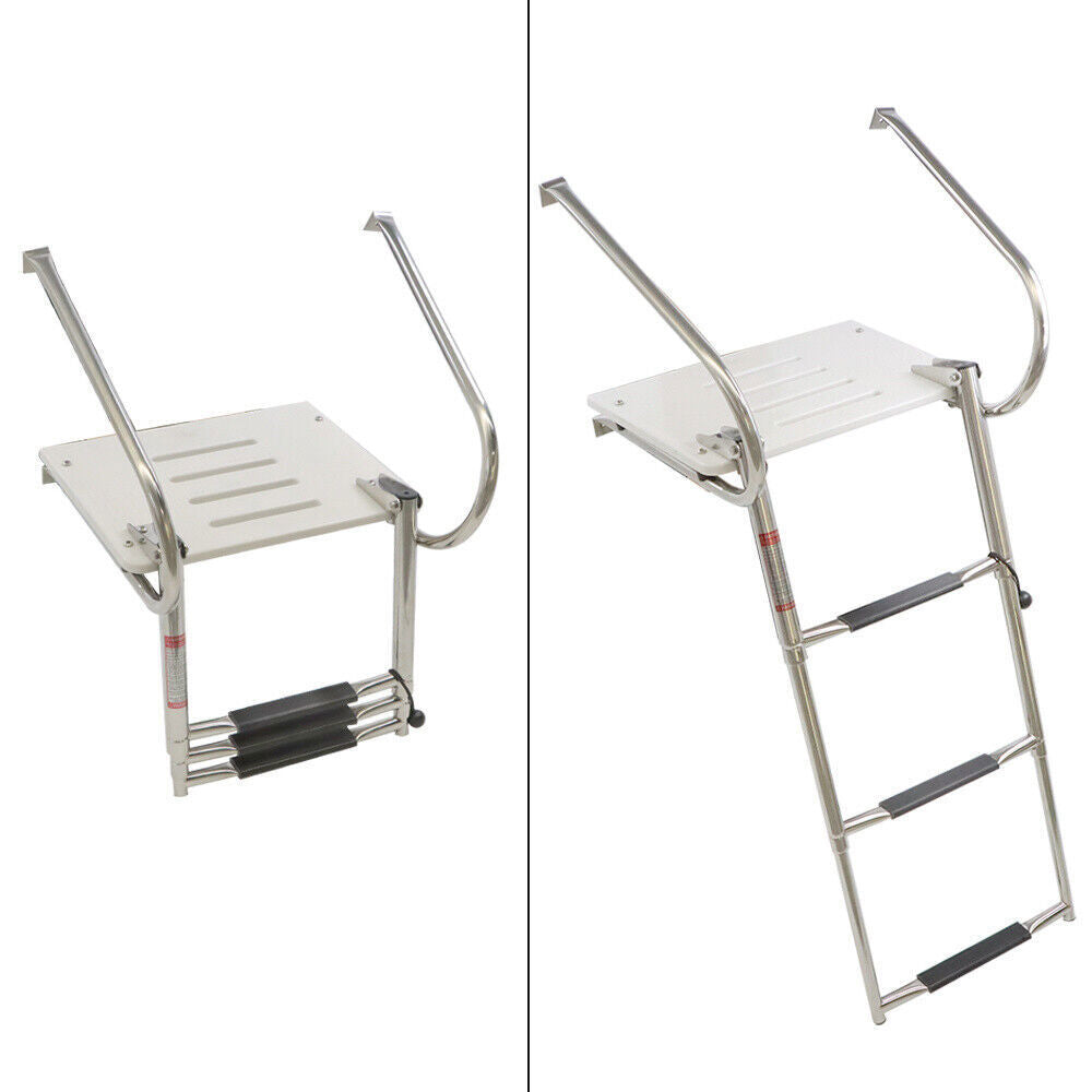3 Step ABS Platform Dock Ladder Stainless with Telescoping Handrails Marine Boat