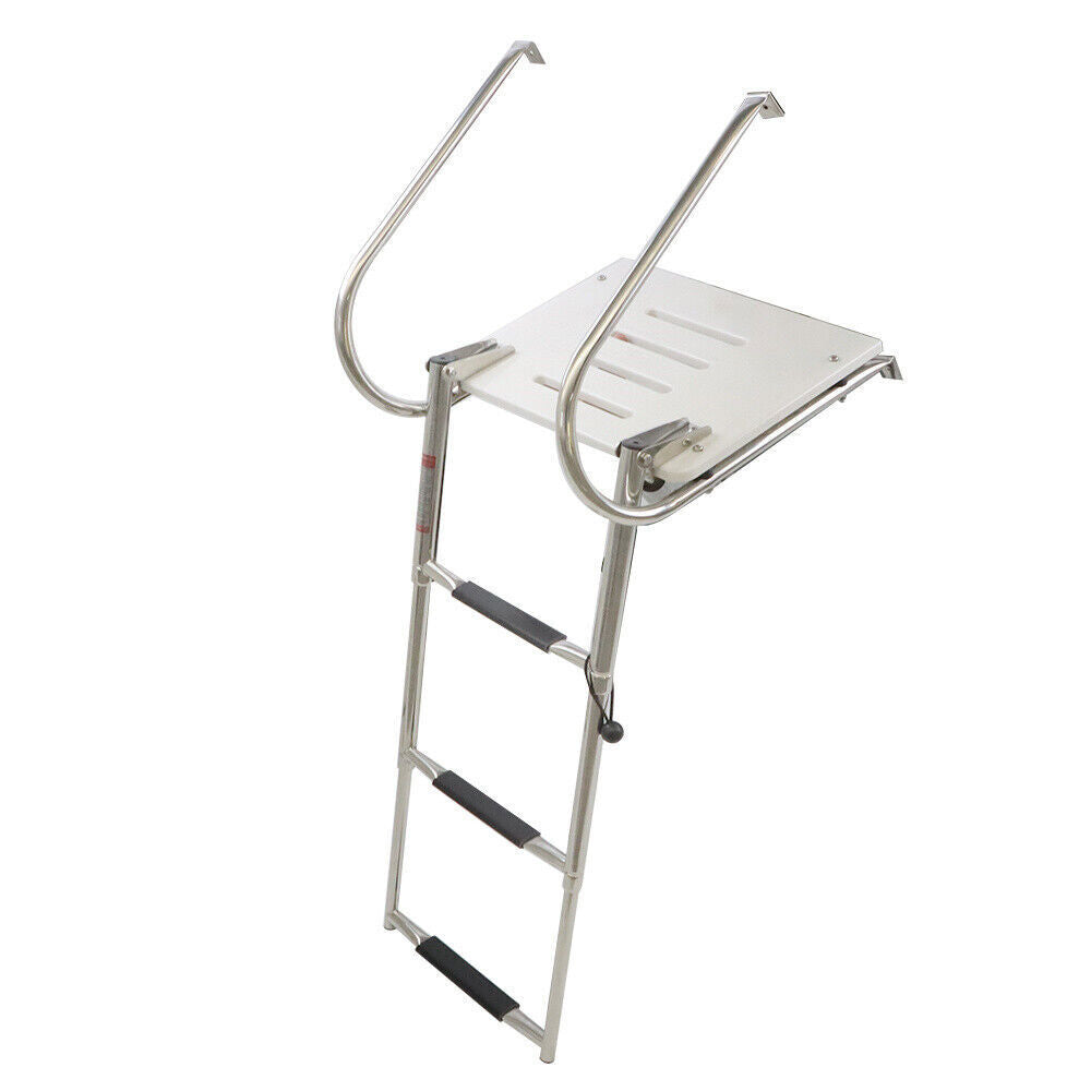 3 Step ABS Platform Dock Ladder Stainless with Telescoping Handrails Marine Boat