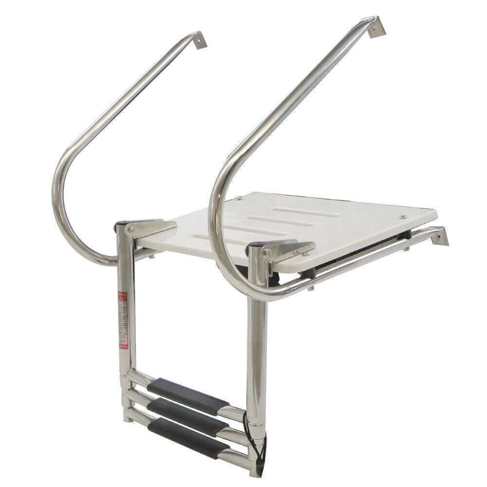 3 Step ABS Platform Dock Ladder Stainless with Telescoping Handrails Marine Boat