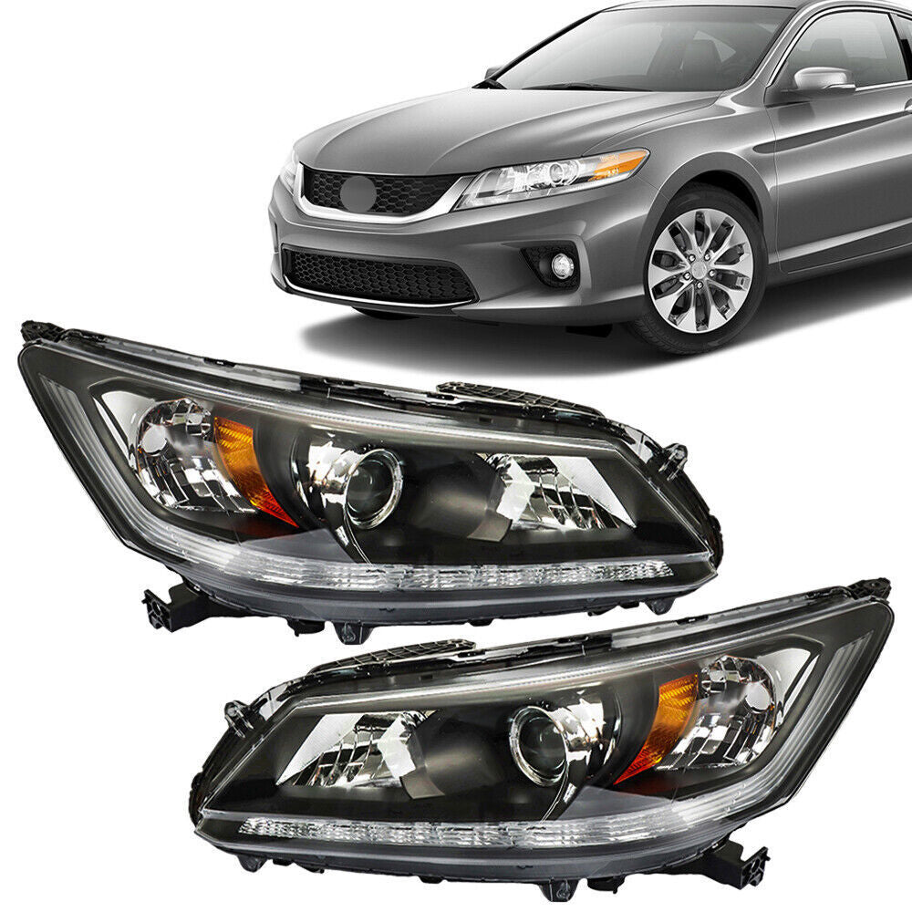 Right+Left Side Headlight For 2013-2015 Honda Accord [Halogen] W/LED DRL