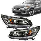 Right+Left Side Headlight For 2013-2015 Honda Accord [Halogen] W/LED DRL