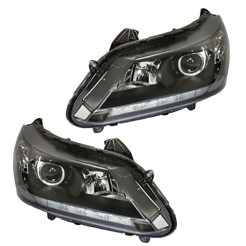 Right+Left Side Headlight For 2013-2015 Honda Accord [Halogen] W/LED DRL