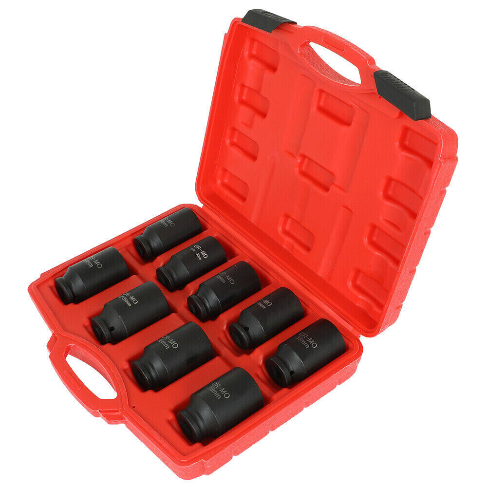 9Pcs Deep Impact Socket Set 1/2"Drive Metric Axle Hub Nut Socket 29-38mm