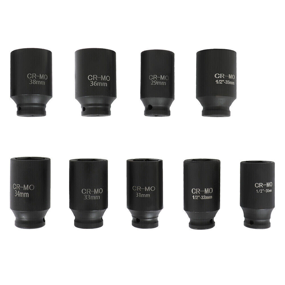 9Pcs Deep Impact Socket Set 1/2"Drive Metric Axle Hub Nut Socket 29-38mm