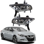 Left+Right Bumper Clear Fog Lights Fit For 2016-2019 Nissan Maxima Black