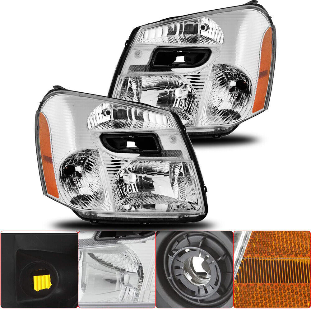 Right&Left Headlights For 2005-2009 Chevy Equinox Chrome Clear Projector