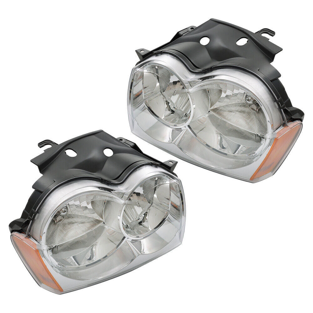 Left+Right Headlight For 2005-2007 Jeep Grand Cherokee Halogen Chrome