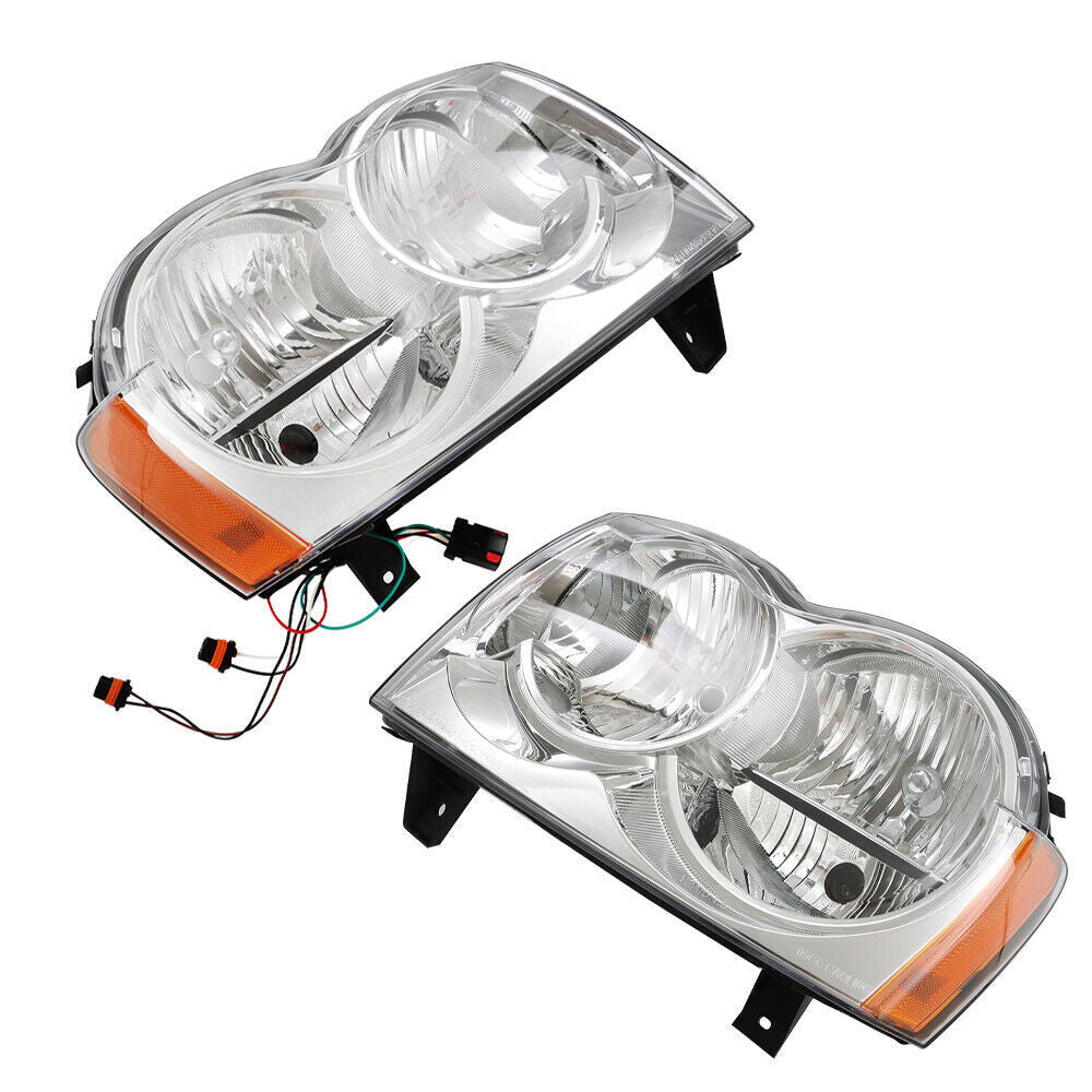 Left+Right Headlight For 2005-2007 Jeep Grand Cherokee Halogen Chrome