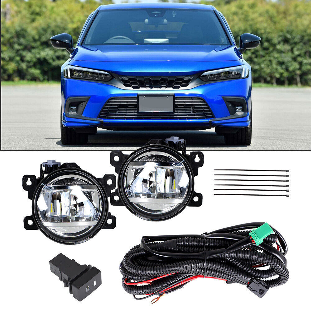 Left+Right LED Fog Lights For 2017-2021 Honda Civic Sedan W/Cable Switch