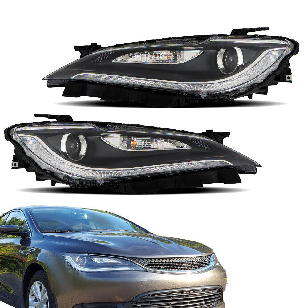 Pair Headlight For 2016-2017 Chrysler 200 w/o LED DRL Halogen