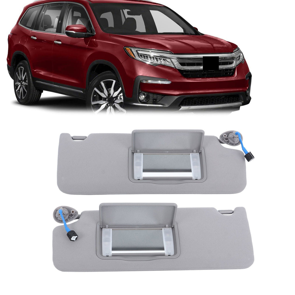 Sun Visor Left Right Gray For 2017-2021 Honda Pilot W/Lights Mirror Pair