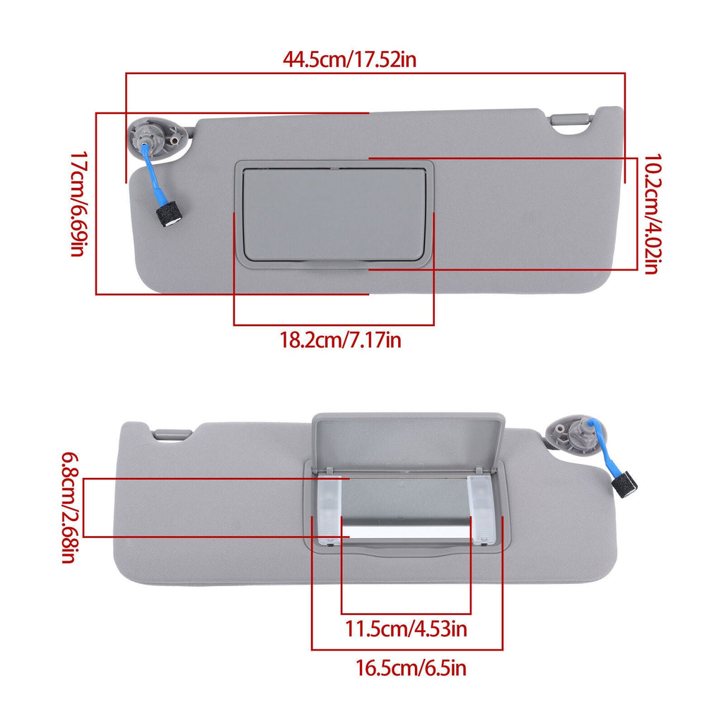 Sun Visor Left Right Gray For 2017-2021 Honda Pilot W/Lights Mirror Pair