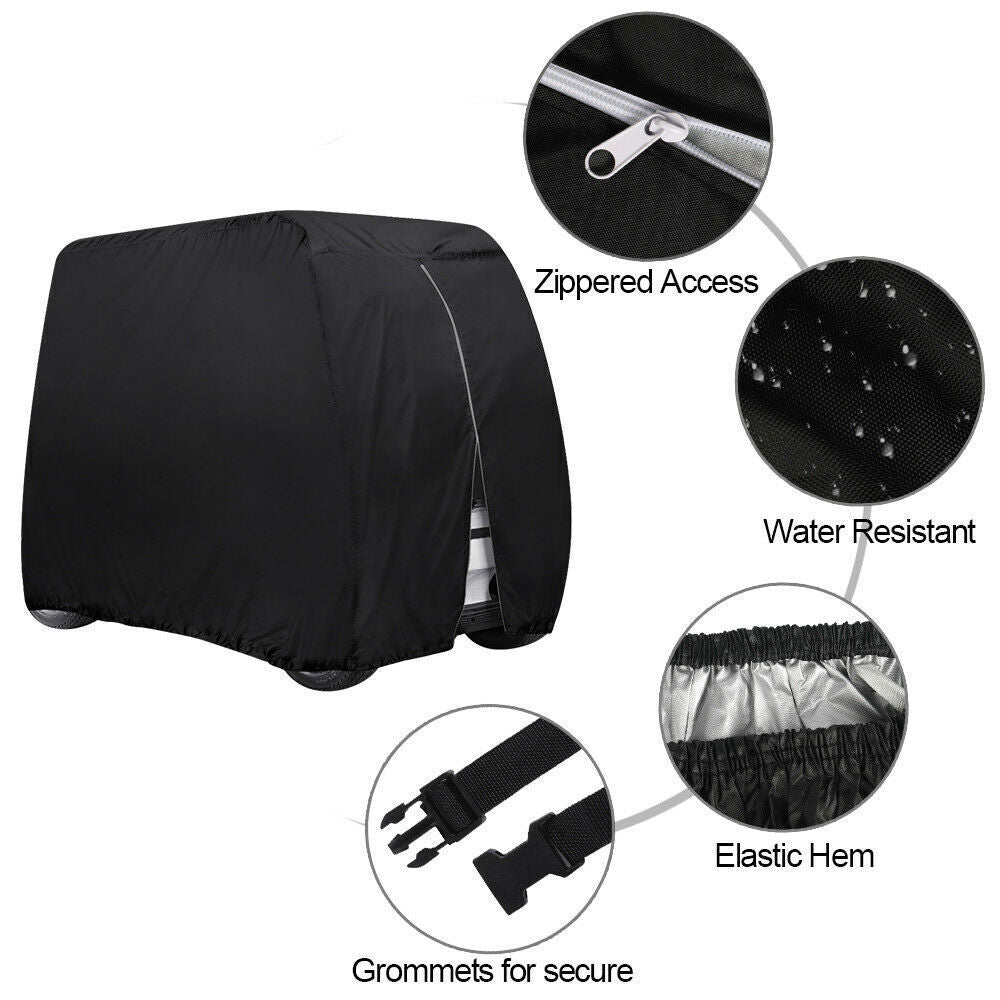 Black Waterproof Golf Cart Storage Cover 4 Passenger For  EZGO  Yamaha