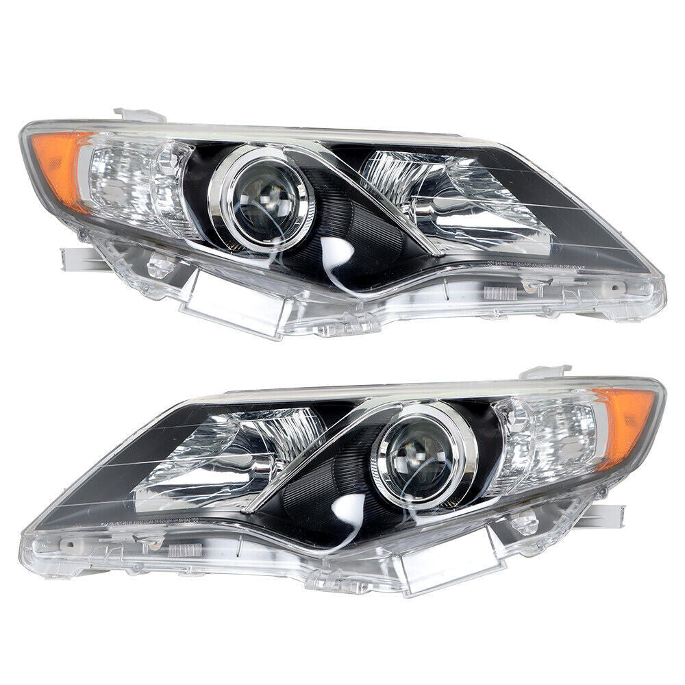 Left+Right Headlight For 2012-2014 Toyota Camry Clear Lens Halogen Black